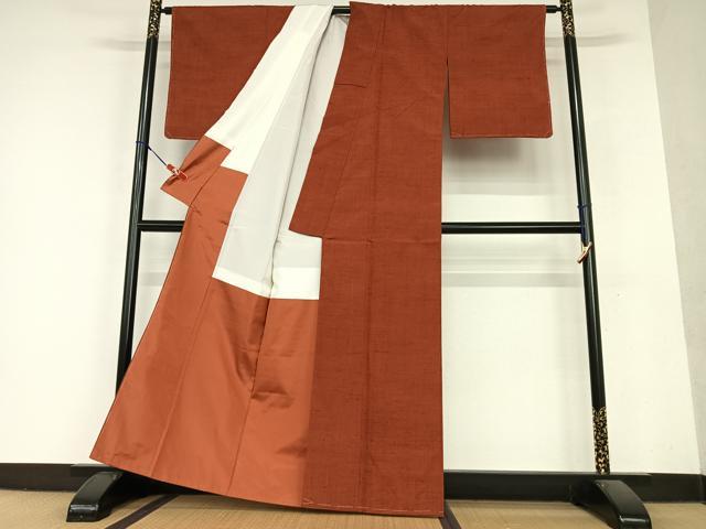 平和屋着物●上質な紬 色無地 蘇芳色 正絹 逸品 未使用 AAAY6614zg
