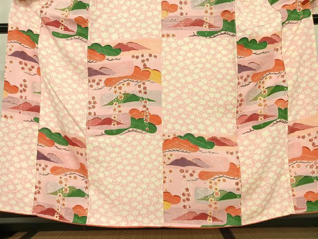 平和屋着物●小振袖 二尺袖 型染め 遠山重ね梅松文 正絹 逸品 AAAY6622zg