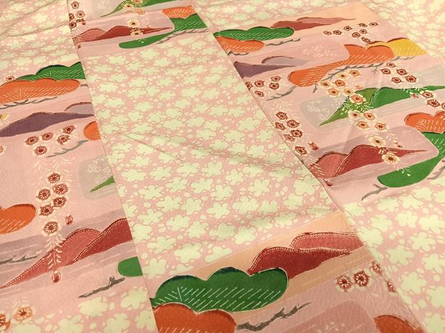 平和屋着物●小振袖 二尺袖 型染め 遠山重ね梅松文 正絹 逸品 AAAY6622zg