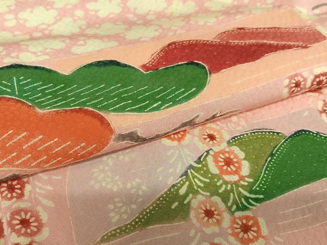 平和屋着物●小振袖 二尺袖 型染め 遠山重ね梅松文 正絹 逸品 AAAY6622zg