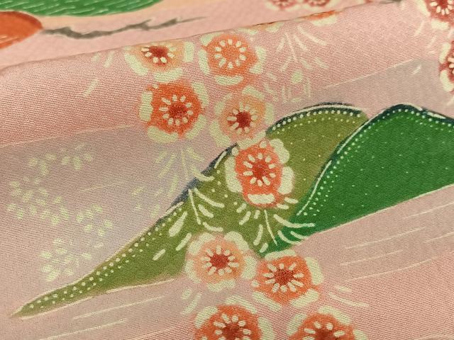 平和屋着物●小振袖 二尺袖 型染め 遠山重ね梅松文 正絹 逸品 AAAY6622zg