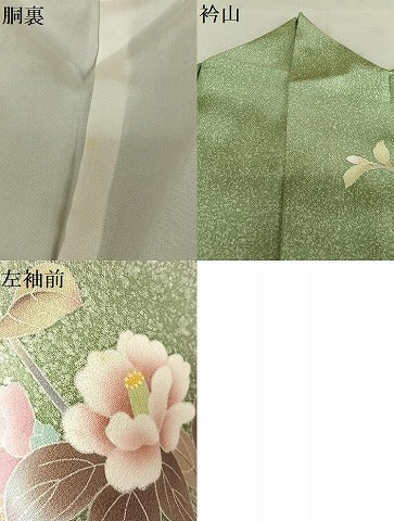 平和屋着物●訪問着　枝花文　椿　暈し染め　金彩　正絹　逸品　AAAY6626zg