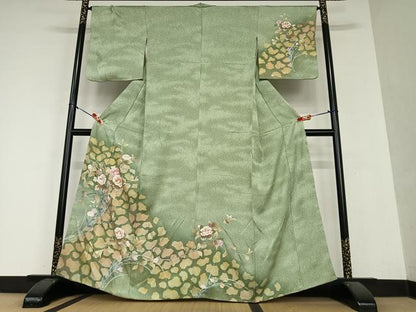 平和屋着物●訪問着　枝花文　椿　暈し染め　金彩　正絹　逸品　AAAY6626zg