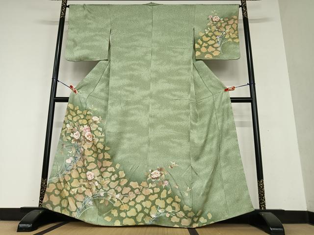 平和屋着物●訪問着　枝花文　椿　暈し染め　金彩　正絹　逸品　AAAY6626zg