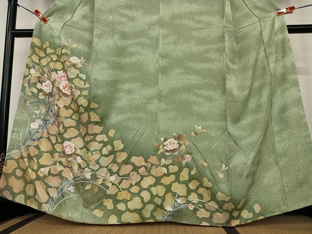 平和屋着物●訪問着　枝花文　椿　暈し染め　金彩　正絹　逸品　AAAY6626zg