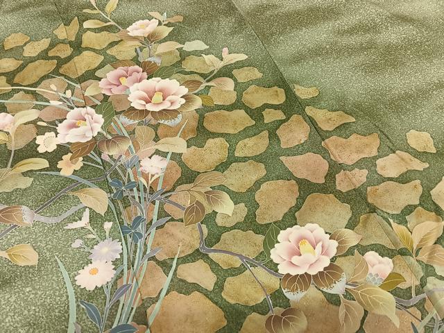 平和屋着物●訪問着　枝花文　椿　暈し染め　金彩　正絹　逸品　AAAY6626zg