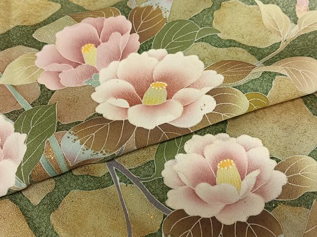 平和屋着物●訪問着　枝花文　椿　暈し染め　金彩　正絹　逸品　AAAY6626zg
