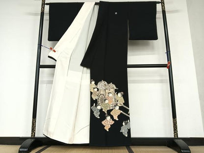 平和屋着物●十日町友禅作家　関口遼一　黒留袖　童子　山車　正絹　逸品　AAAY6629zg