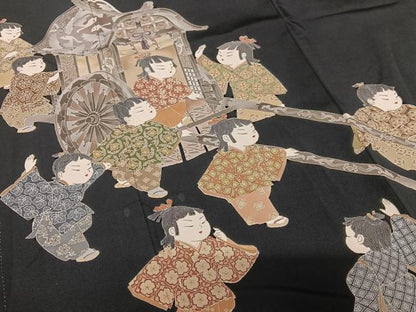 平和屋着物●十日町友禅作家　関口遼一　黒留袖　童子　山車　正絹　逸品　AAAY6629zg