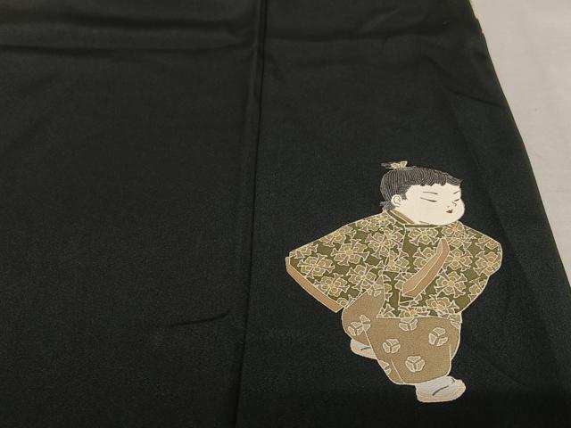 平和屋着物●十日町友禅作家　関口遼一　黒留袖　童子　山車　正絹　逸品　AAAY6629zg