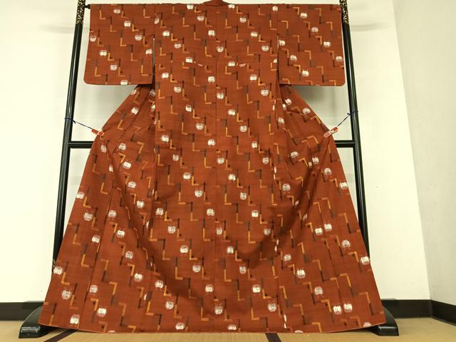平和屋着物●上質な紬　成り物　林檎　ロング丈　正絹　逸品　AAAY6641zg
