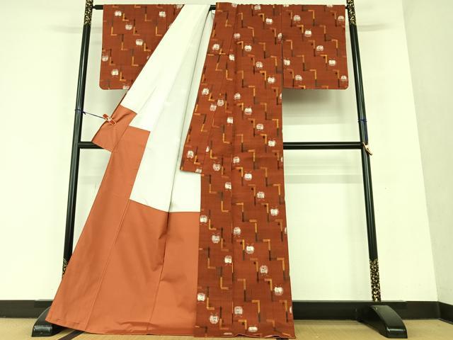 平和屋着物●上質な紬　成り物　林檎　ロング丈　正絹　逸品　AAAY6641zg