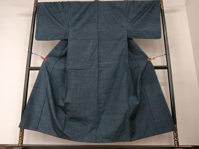 平和屋着物●男性 紬 アンサンブル 色無地 濃藍色 正絹 逸品 AAAY6645zg