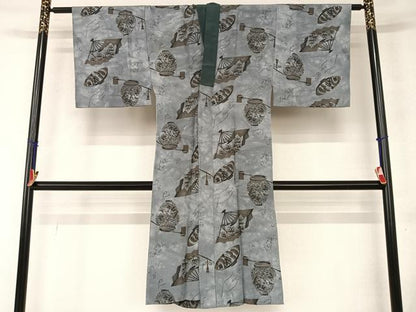 平和屋着物●男性　黒紋付　羽織・長襦袢(無双仕立て)セット　正絹　逸品　AAAY6647zg
