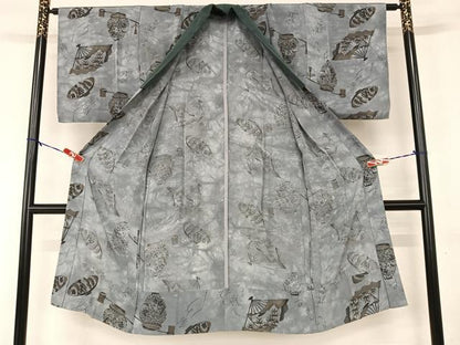 平和屋着物●男性　黒紋付　羽織・長襦袢(無双仕立て)セット　正絹　逸品　AAAY6647zg