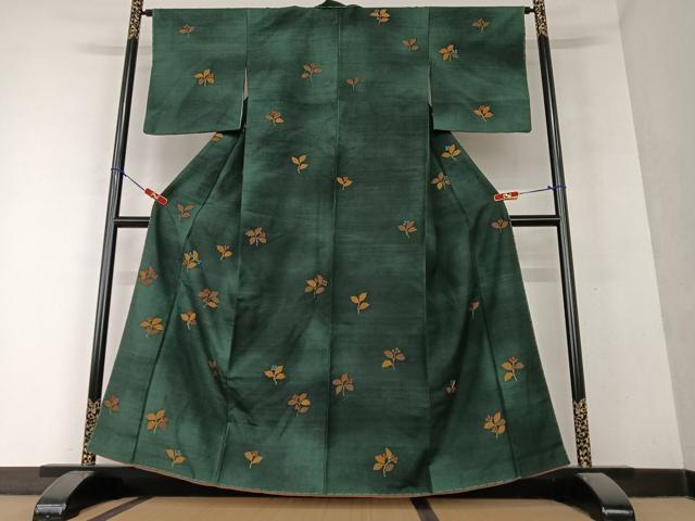 平和屋着物●上質な小紋　紬地　手描き　南天花文　暈し染め　正絹　逸品　未使用　AAAY6655zg