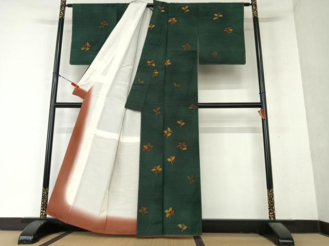 平和屋着物●上質な小紋　紬地　手描き　南天花文　暈し染め　正絹　逸品　未使用　AAAY6655zg
