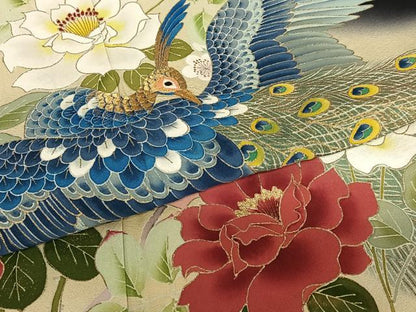 平和屋着物●豪華黒留袖 友禅 作家物 刺繍 孔雀花文 暈し染め 金彩 正絹 逸品 未使用 AAAY6658zg