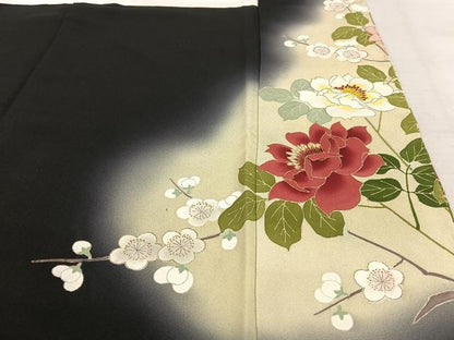 平和屋着物●豪華黒留袖 友禅 作家物 刺繍 孔雀花文 暈し染め 金彩 正絹 逸品 未使用 AAAY6658zg