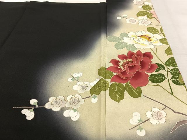 平和屋着物●豪華黒留袖 友禅 作家物 刺繍 孔雀花文 暈し染め 金彩 正絹 逸品 未使用 AAAY6658zg
