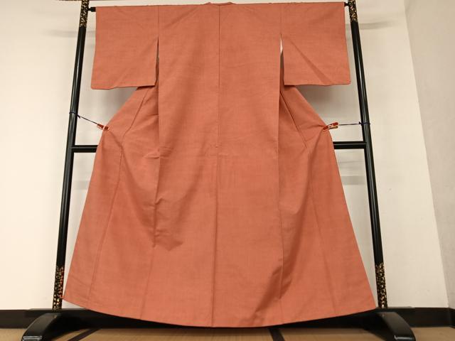 平和屋着物●上質な紬 色無地 銀朱色 正絹 逸品 AAAY6660zg