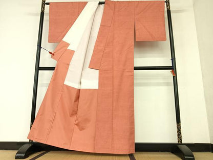 平和屋着物●上質な紬 色無地 銀朱色 正絹 逸品 AAAY6660zg