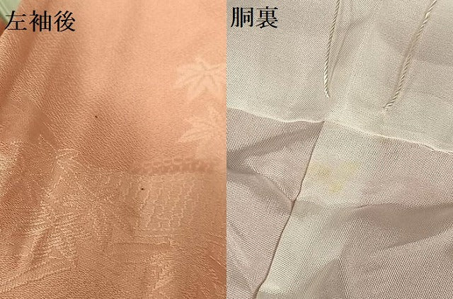 平和屋着物●上質な色無地 風景舞葉地紋 甚三紅色 正絹 逸品 AAAY6663zg