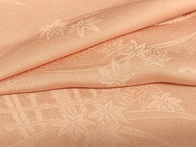 平和屋着物●上質な色無地 風景舞葉地紋 甚三紅色 正絹 逸品 AAAY6663zg
