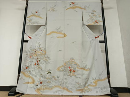 平和屋着物●訪問着 手描き 駒刺繍 松竹梅風景文 暈し染め 正絹 逸品 AAAY6671zg