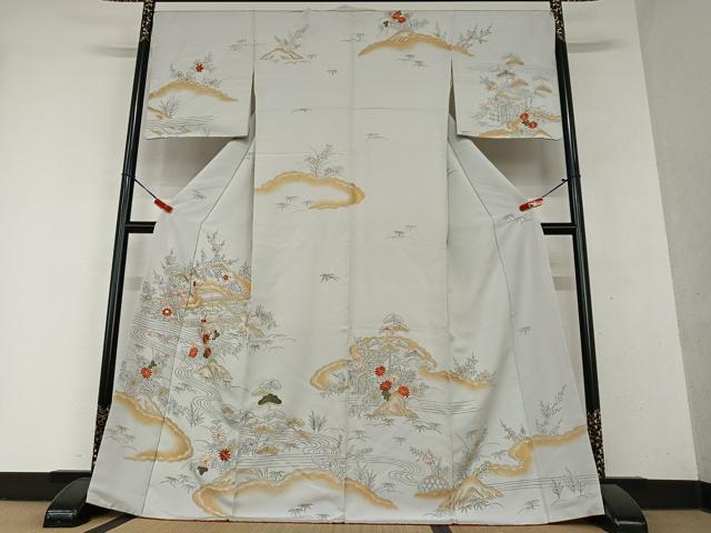 平和屋着物●訪問着 手描き 駒刺繍 松竹梅風景文 暈し染め 正絹 逸品 AAAY6671zg