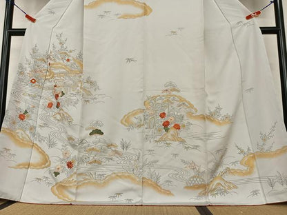平和屋着物●訪問着 手描き 駒刺繍 松竹梅風景文 暈し染め 正絹 逸品 AAAY6671zg
