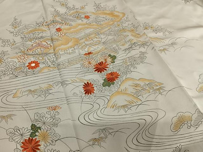 平和屋着物●訪問着 手描き 駒刺繍 松竹梅風景文 暈し染め 正絹 逸品 AAAY6671zg