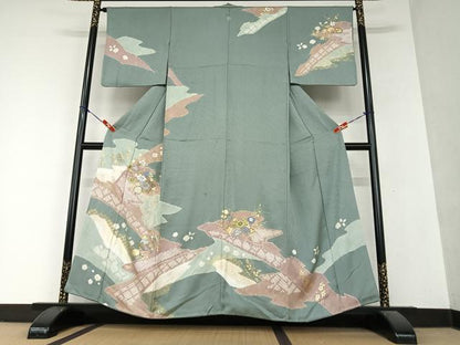 平和屋着物●訪問着 駒刺繍 絞り 草花文 暈し染め 金彩 正絹 逸品 AAAY6676zg