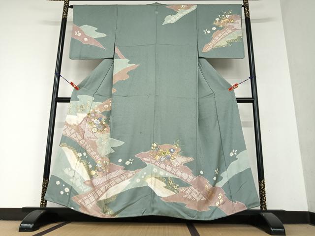 平和屋着物●訪問着 駒刺繍 絞り 草花文 暈し染め 金彩 正絹 逸品 AAAY6676zg