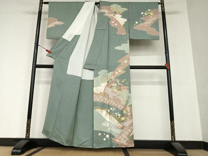 平和屋着物●訪問着 駒刺繍 絞り 草花文 暈し染め 金彩 正絹 逸品 AAAY6676zg