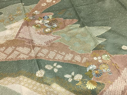 平和屋着物●訪問着 駒刺繍 絞り 草花文 暈し染め 金彩 正絹 逸品 AAAY6676zg