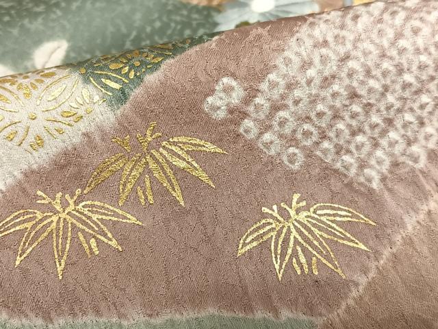 平和屋着物●訪問着 駒刺繍 絞り 草花文 暈し染め 金彩 正絹 逸品 AAAY6676zg