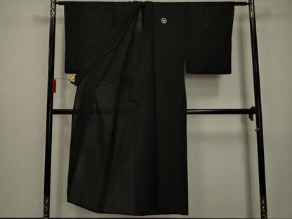 平和屋着物＊夏物　男性　黒紋付　羽織セット　暗黒色　正絹　逸品　AAAY6999sx