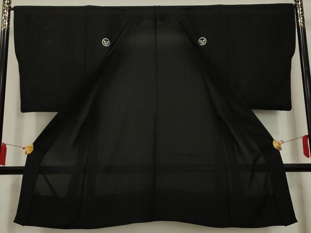 平和屋着物＊夏物　男性　黒紋付　羽織セット　暗黒色　正絹　逸品　AAAY6999sx