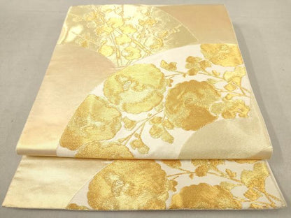 平和屋着物◎六通柄袋帯 地紙重ね花文 金糸 正絹 逸品 AAAY7081sg