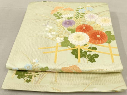 平和屋着物◎六通柄袋帯　唐織　草花文　金糸　正絹　逸品　AAAY7087sg