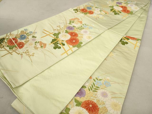平和屋着物◎六通柄袋帯　唐織　草花文　金糸　正絹　逸品　AAAY7087sg