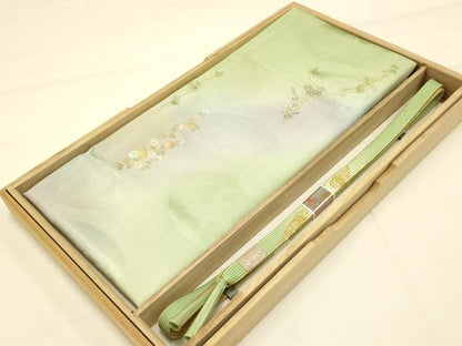 平和屋着物●和装小物　帯締め・帯揚げセット　草花文　暈し染め　金糸　金彩　正絹　逸品　未使用　AAAY7096ay
