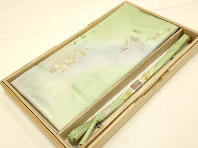 平和屋着物●和装小物　帯締め・帯揚げセット　草花文　暈し染め　金糸　金彩　正絹　逸品　未使用　AAAY7096ay