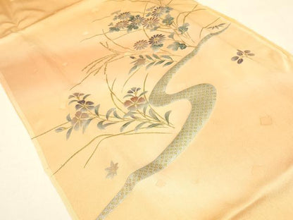 平和屋着物●和装小物　帯締め・帯揚げセット　流水草花文　暈し染め　金糸　金銀彩　逸品　未使用　AAAY7117ay