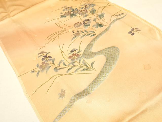 平和屋着物●和装小物　帯締め・帯揚げセット　流水草花文　暈し染め　金糸　金銀彩　逸品　未使用　AAAY7117ay
