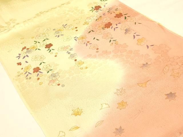 平和屋着物●和装小物　帯締め・帯揚げセット　枝垂れ花舞葉文　暈し染め　金糸　金彩　逸品　未使用　AAAY7120ay