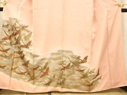 平和屋着物■豪華色留袖　手描き　飛鶴文　金銀彩　正絹　逸品　AAAY7181fw