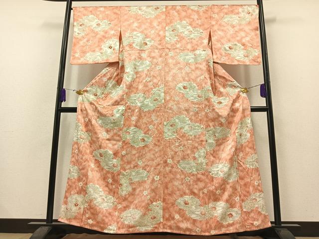 平和屋着物▽上質な小紋 単衣 雲取り風景花文 金彩 正絹 逸品 AAAY7241jh
