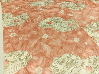 平和屋着物▽上質な小紋 単衣 雲取り風景花文 金彩 正絹 逸品 AAAY7241jh